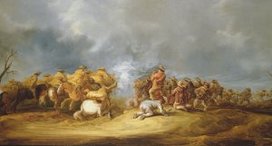 A Cavalry Charge: jízdní jednotky útočící na blok mušket